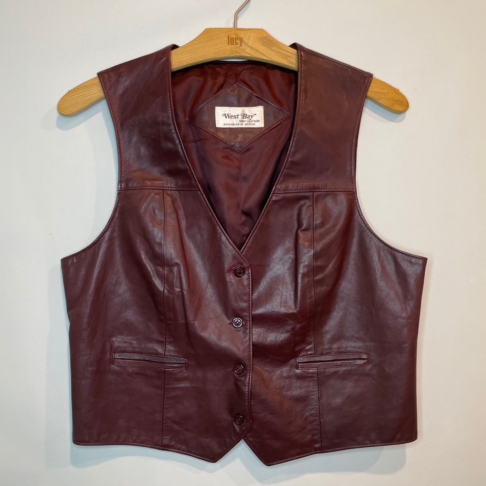 Vintage Maroon Leather Vest Size 12 36”